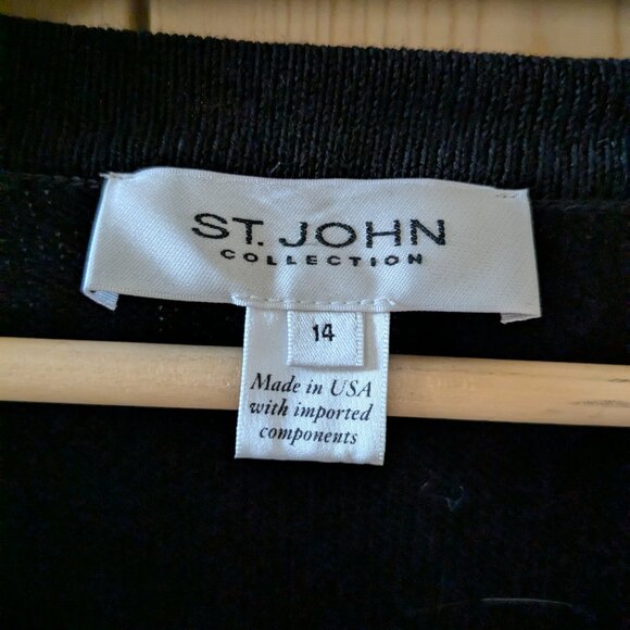 St John Full Zip Cardigan Sweater Long Jacket Black Wool Blend Size 14 Pockets - Picture 3 of 12